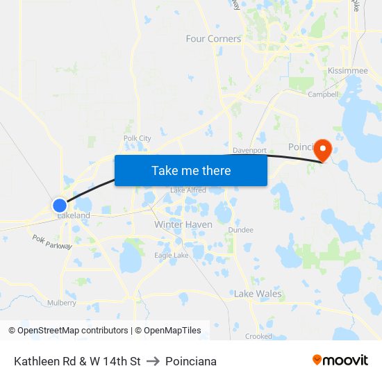 Kathleen Rd & W 14th St to Poinciana map