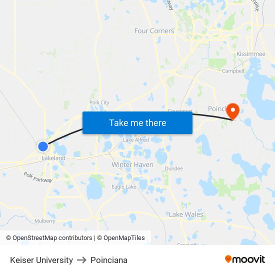 Keiser University to Poinciana map