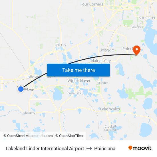 Lakeland Linder International Airport to Poinciana map