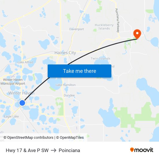 Hwy 17 & Ave P SW to Poinciana map