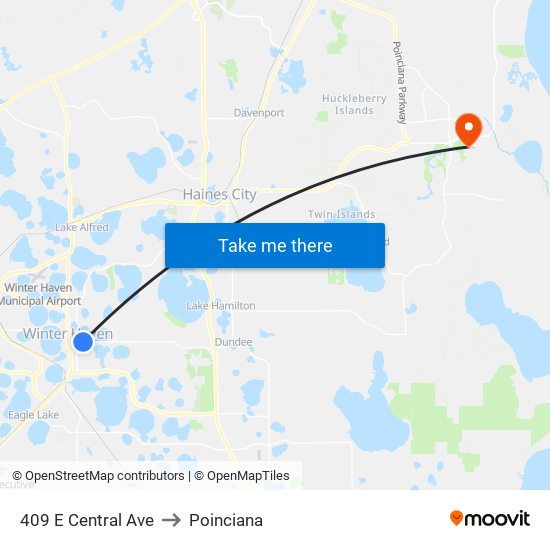 409 E Central Ave to Poinciana map