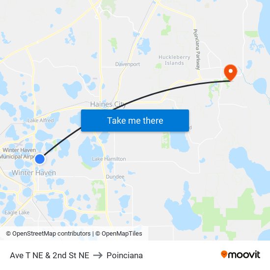 Ave T NE & 2nd St NE to Poinciana map