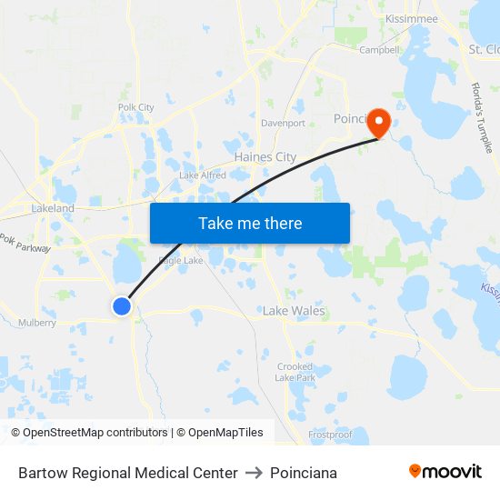 Bartow Regional Medical Center to Poinciana map