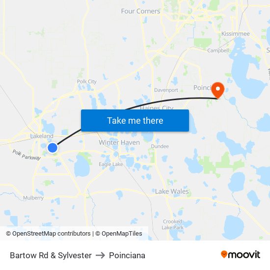 Bartow Rd & Sylvester to Poinciana map