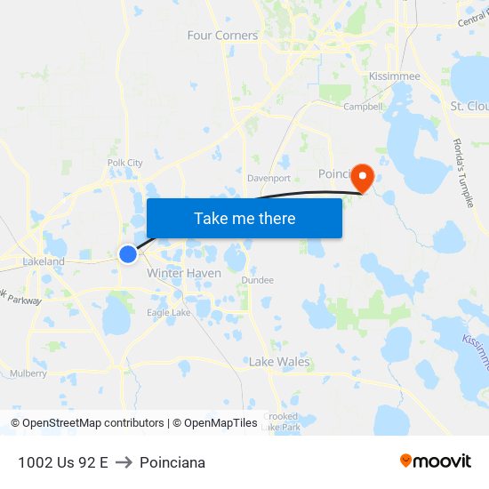 1002 Us 92 E to Poinciana map