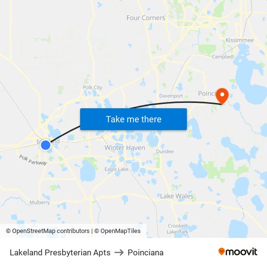 Lakeland Presbyterian Apts to Poinciana map