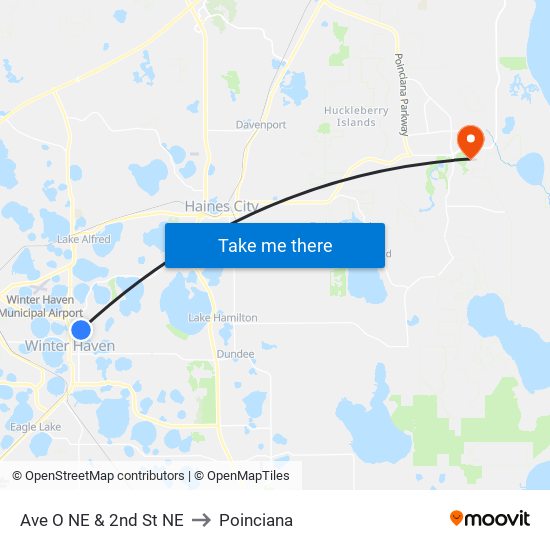 Ave O NE & 2nd St NE to Poinciana map