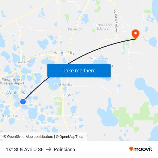 1st St & Ave O SE to Poinciana map