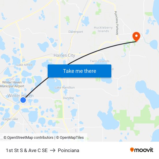 1st St S & Ave C SE to Poinciana map