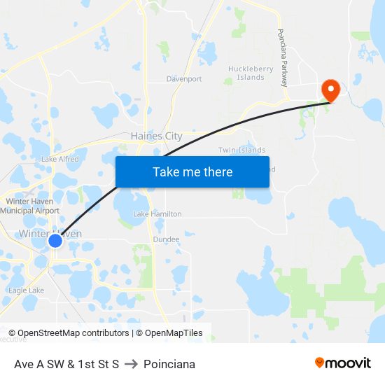 Ave A SW & 1st St S to Poinciana map