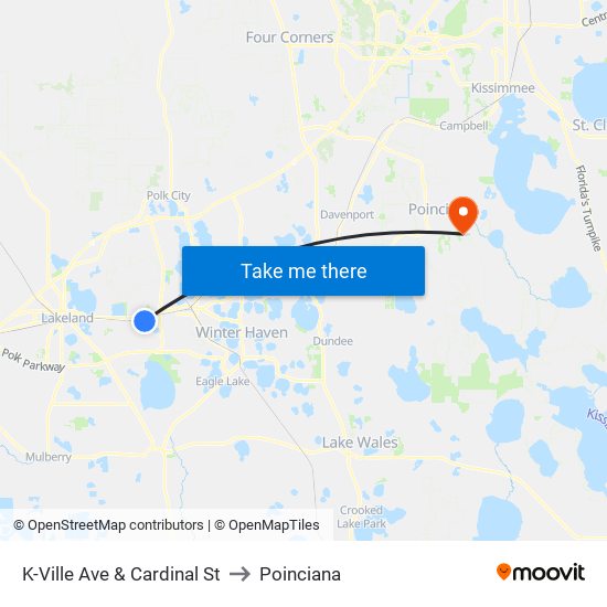 K-Ville Ave & Cardinal St to Poinciana map