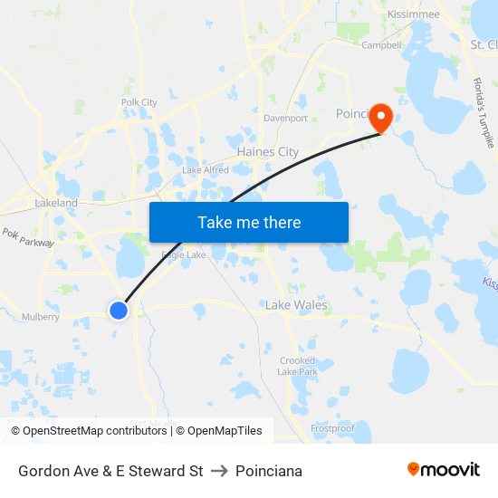 Gordon Ave & E Steward St to Poinciana map