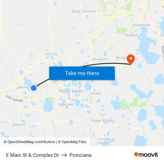 E Main St & Complex Dr to Poinciana map