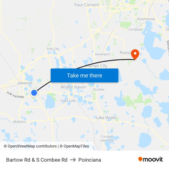 Bartow Rd & S Combee Rd to Poinciana map