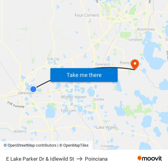 E Lake Parker Dr & Idlewild St to Poinciana map