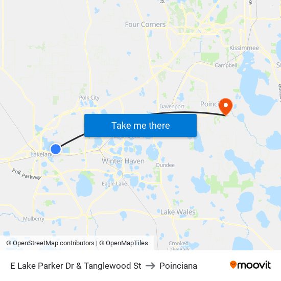 E Lake Parker Dr & Tanglewood St to Poinciana map