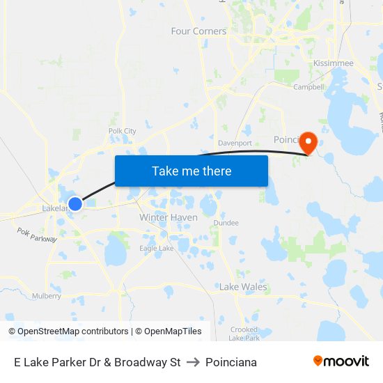 E Lake Parker Dr & Broadway St to Poinciana map