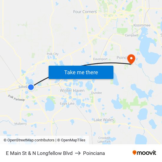 E Main St & N Longfellow Blvd to Poinciana map