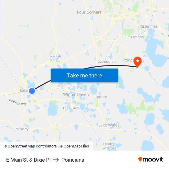 E Main St & Dixie Pl to Poinciana map