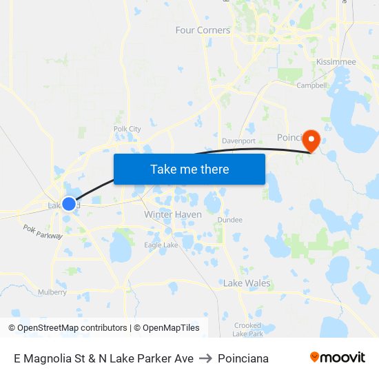 E Magnolia St & N Lake Parker Ave to Poinciana map