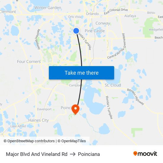 Major Blvd And Vineland Rd to Poinciana map
