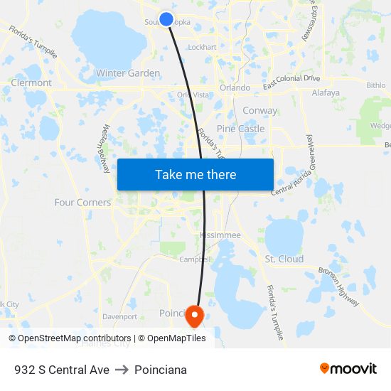 932 S Central Ave to Poinciana map