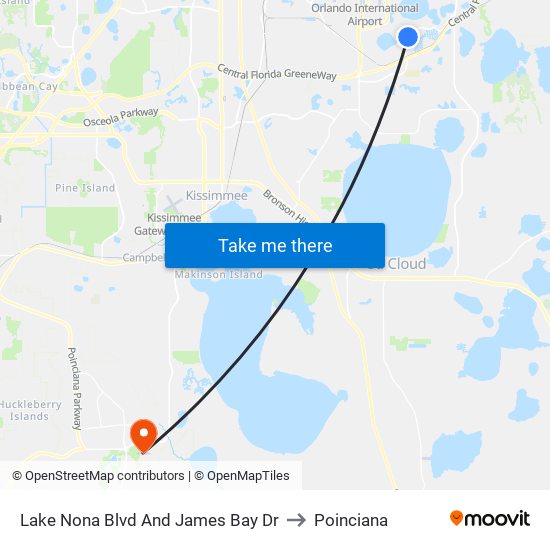 Lake Nona Blvd And James Bay Dr to Poinciana map