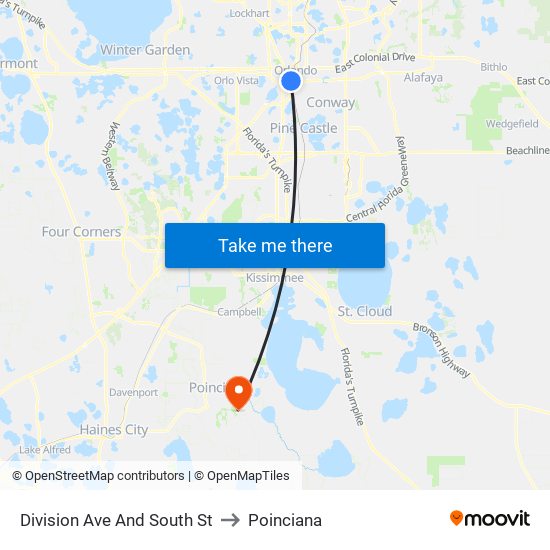 Division Ave And South St to Poinciana map