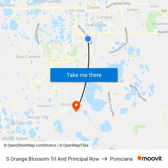 S Orange Blossom Trl And Principal Row to Poinciana map