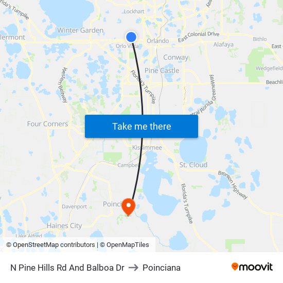 N Pine Hills Rd And Balboa Dr to Poinciana map