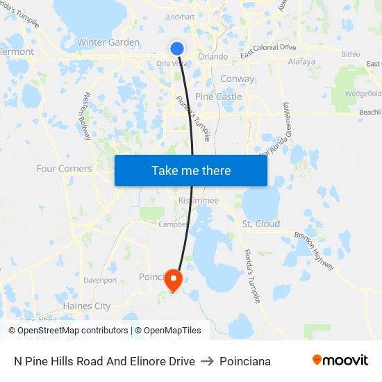 N Pine Hills Road And Elinore Drive to Poinciana map