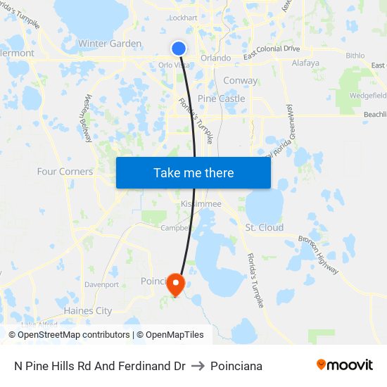 N Pine Hills Rd And Ferdinand Dr to Poinciana map