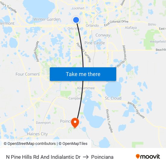 N Pine Hills Rd And Indialantic Dr to Poinciana map