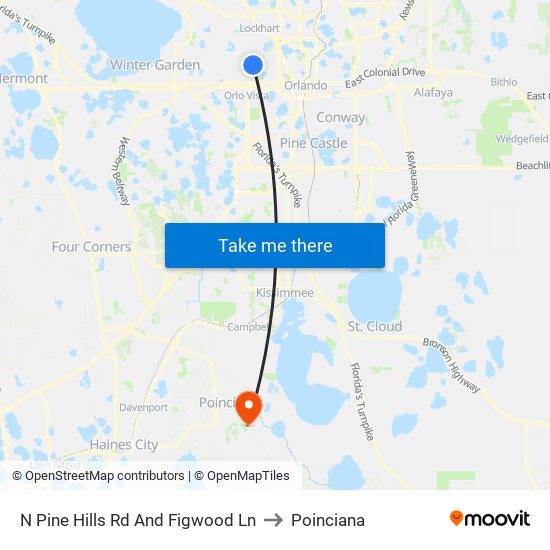 N Pine Hills Rd And Figwood Ln to Poinciana map