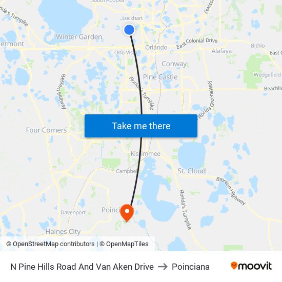 N Pine Hills Road And Van Aken Drive to Poinciana map