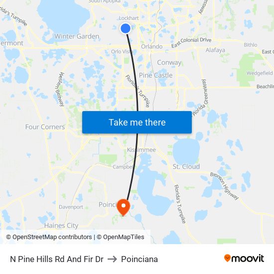 N Pine Hills Rd And Fir Dr to Poinciana map
