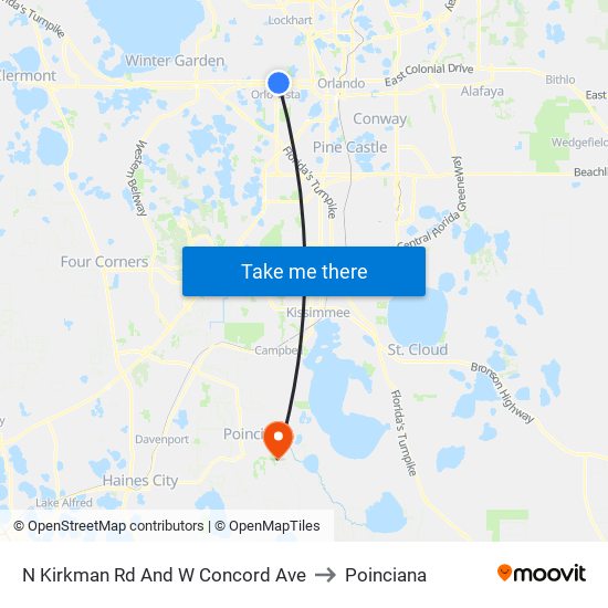 N Kirkman Rd And W Concord Ave to Poinciana map