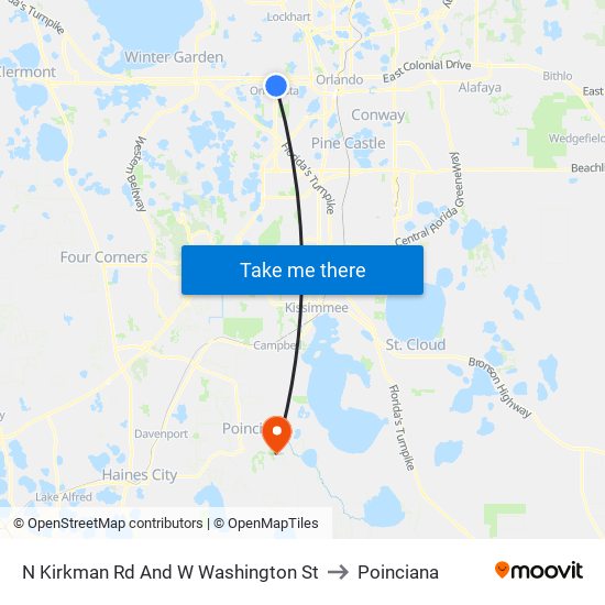 N Kirkman Rd And W Washington St to Poinciana map