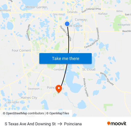 S Texas Ave And Downing St to Poinciana map