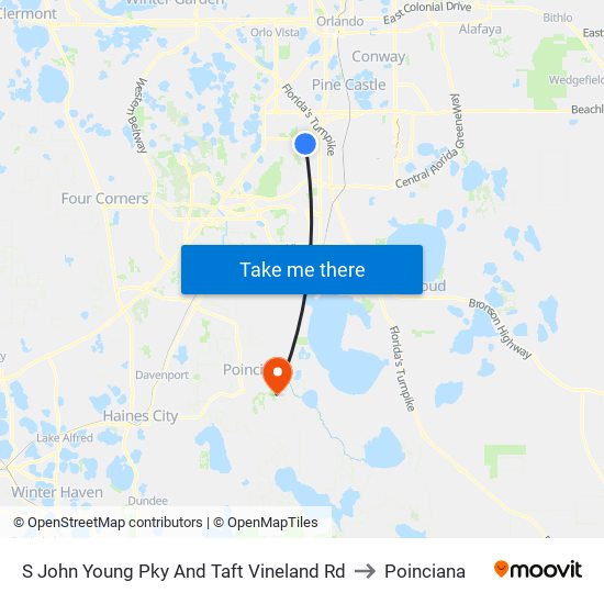 S John Young Pky And Taft Vineland Rd to Poinciana map
