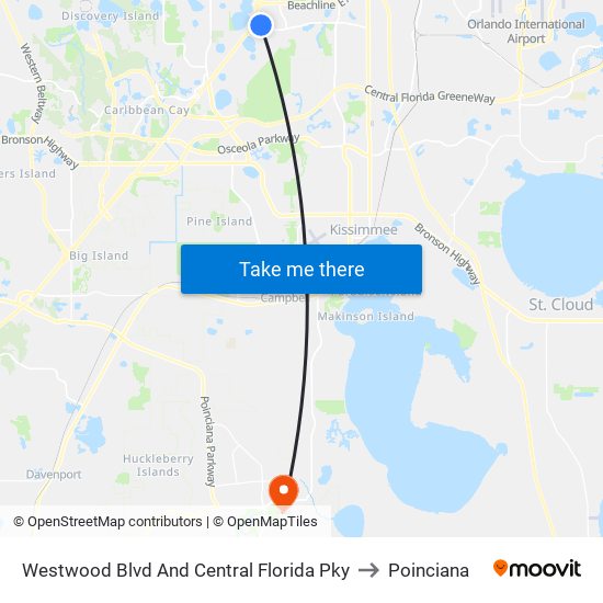 Westwood Blvd And Central Florida Pky to Poinciana map