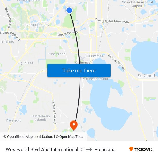 Westwood Blvd And International Dr to Poinciana map