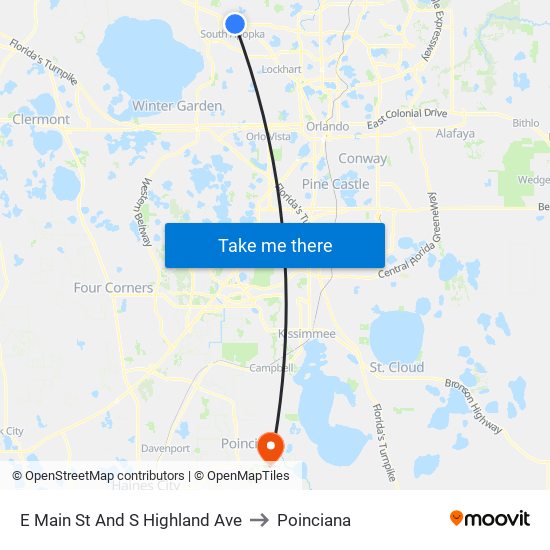 E Main St And S Highland Ave to Poinciana map