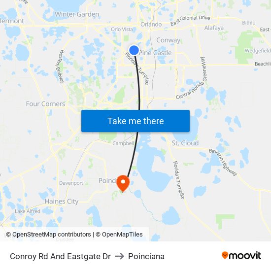 Conroy Rd And Eastgate Dr to Poinciana map