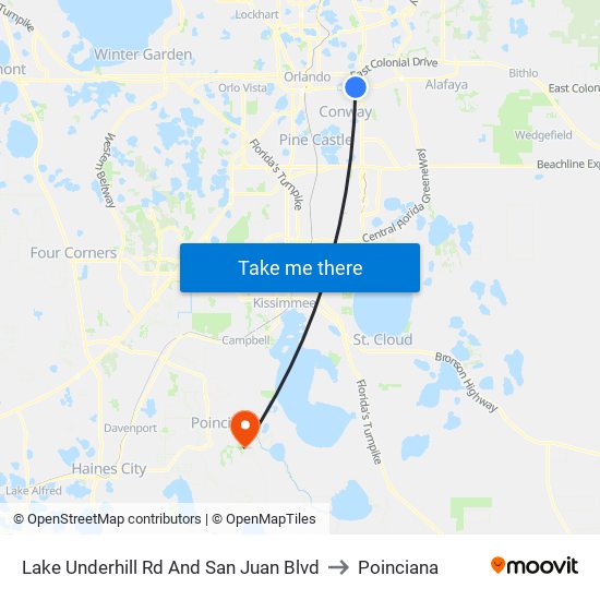 Lake Underhill Rd And San Juan Blvd to Poinciana map