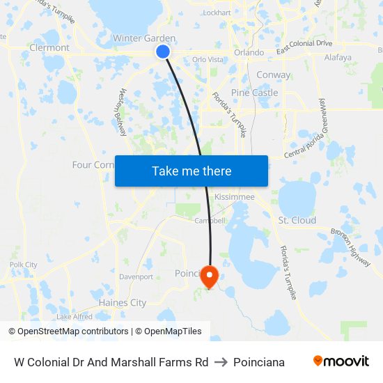 W Colonial Dr And Marshall Farms Rd to Poinciana map