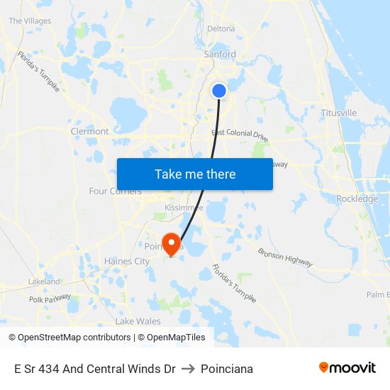 E Sr 434 And Central Winds Dr to Poinciana map