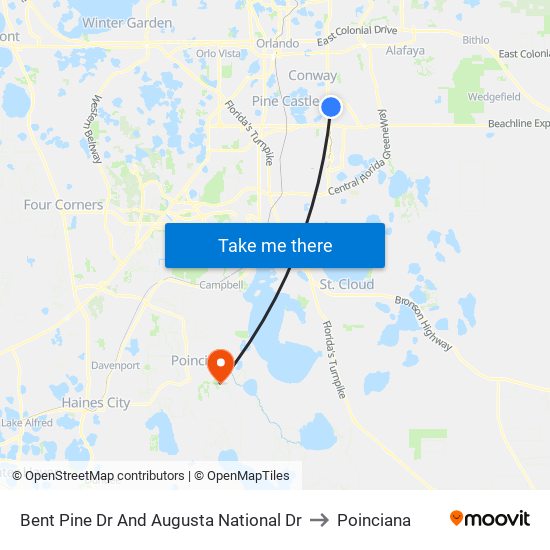 Bent Pine Dr And Augusta National Dr to Poinciana map