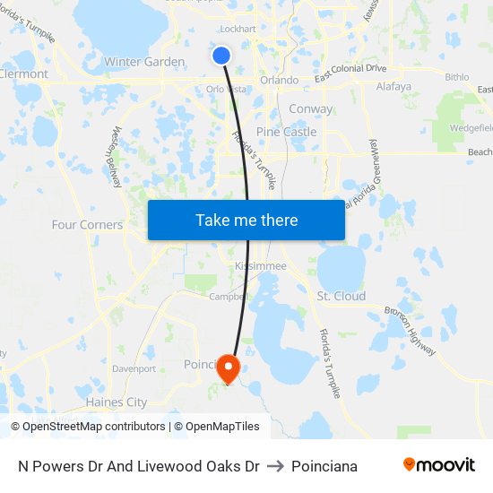 N Powers Dr And Livewood Oaks Dr to Poinciana map