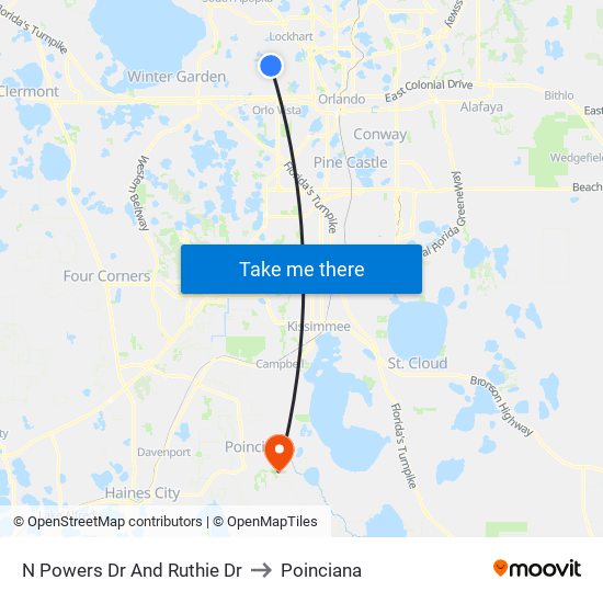 N Powers Dr And Ruthie Dr to Poinciana map